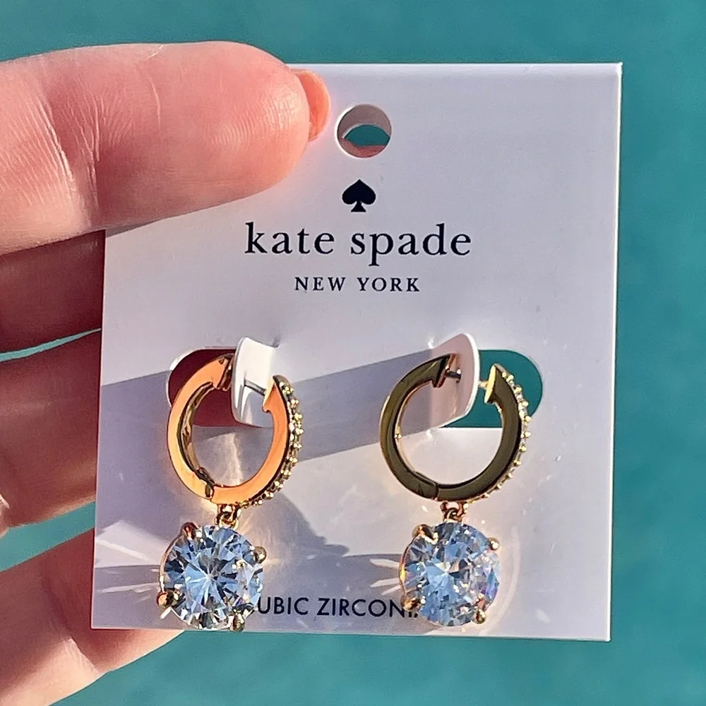 Kate Spade NWT Crystal Drop Gold hoop Huggies Earrings Brilliant CubicZirconia - Picture 10 of 10
